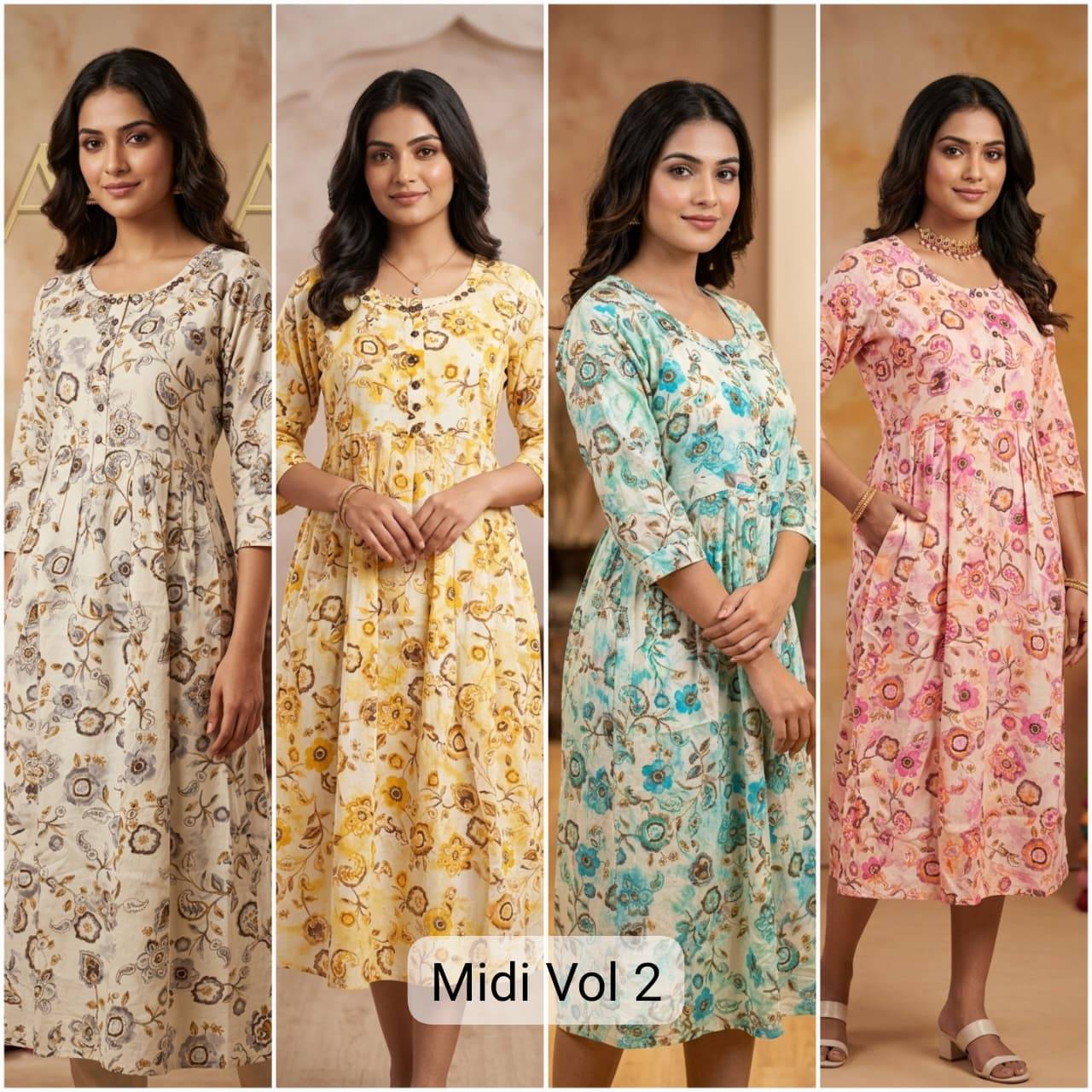  Midi Vol-2 By Kaamiri 01 To 04 Series Beautiful Festive Suits Colourful Stylish Premium Rayon Foil print Midi At Wholesale Price